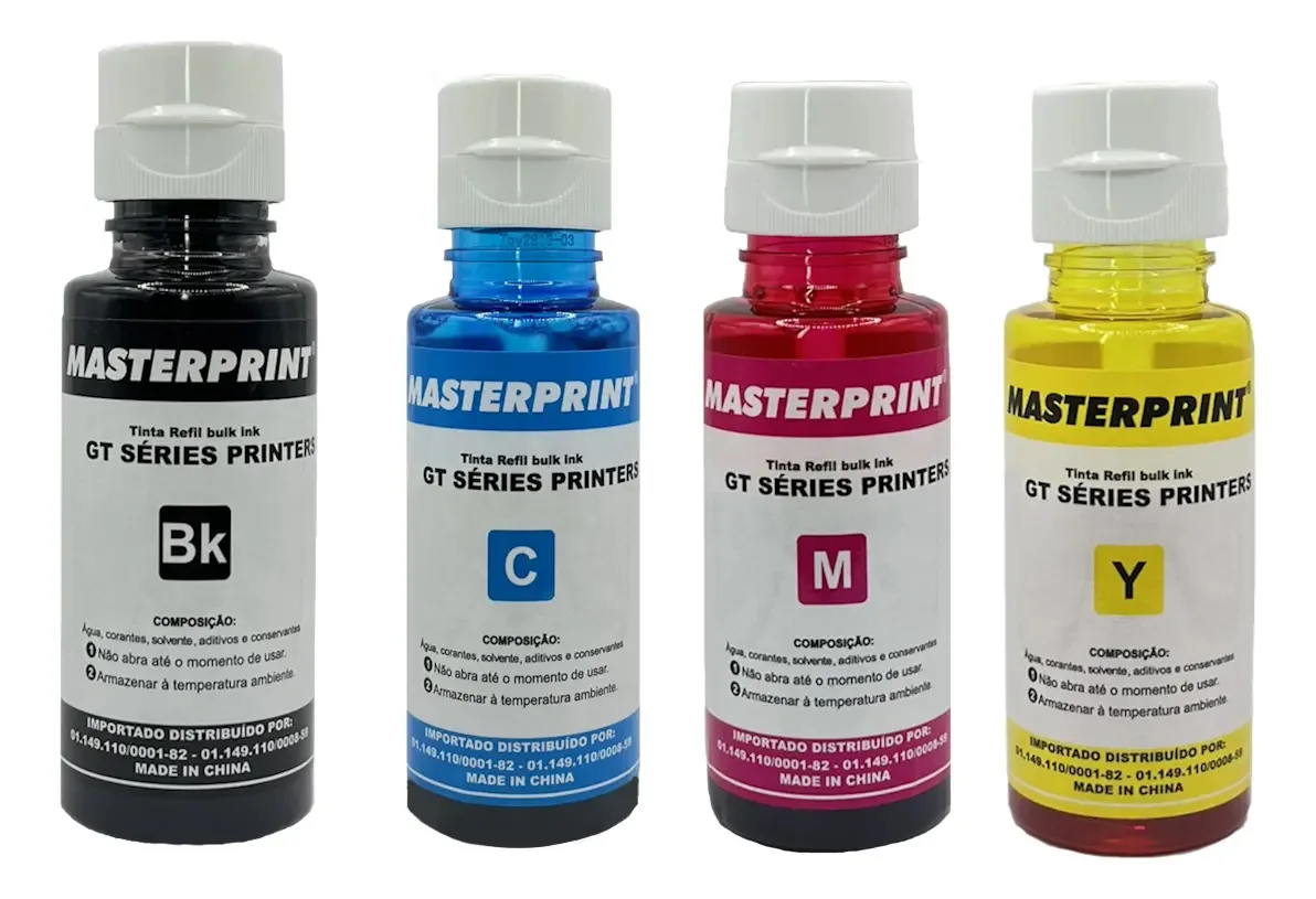 Kit 4 Tintas Masterprint Compatível HP GT51 Preto Ciano Magenta Amarelo