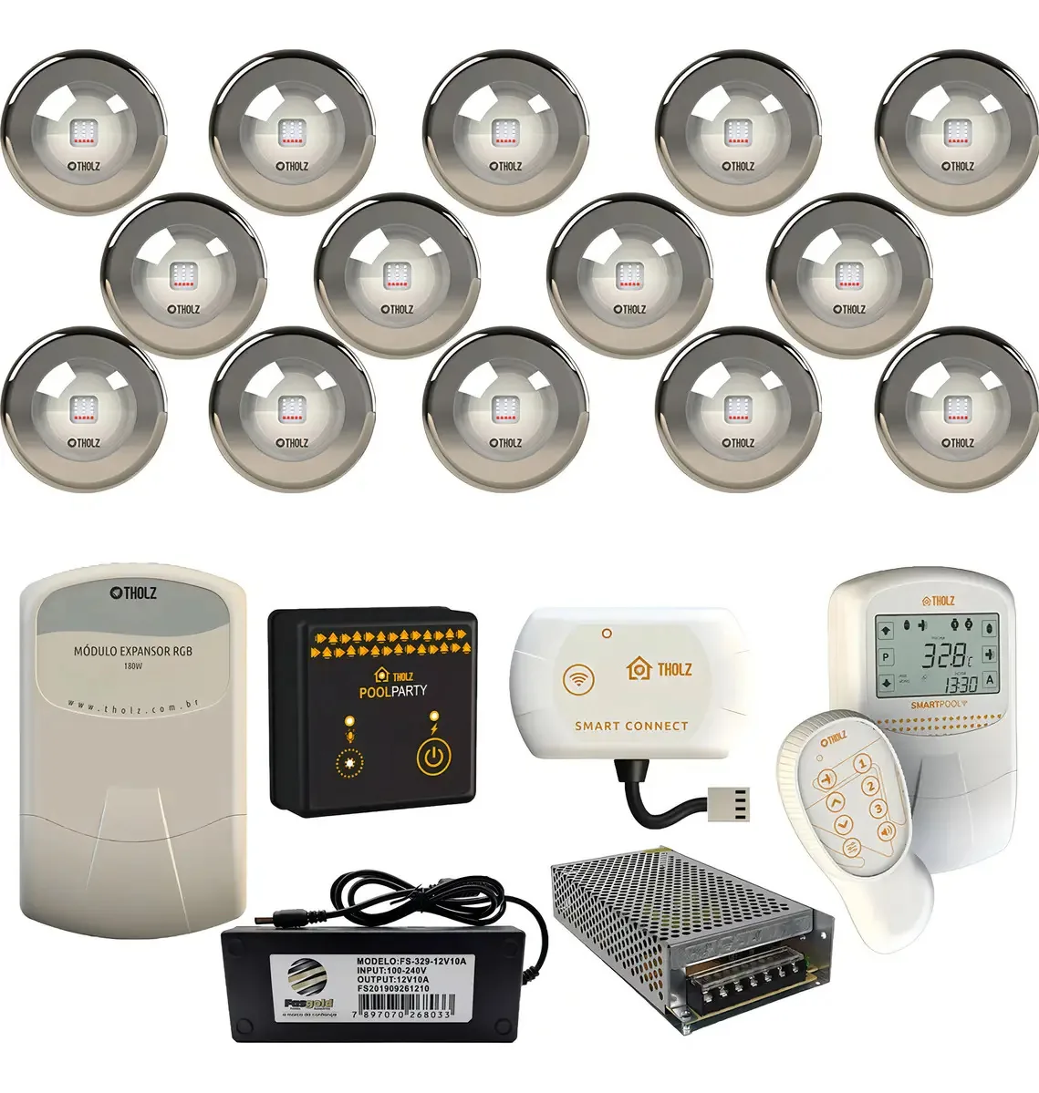 Kit Led Piscina 672m² 18w Inox + Automação Completa Tholz