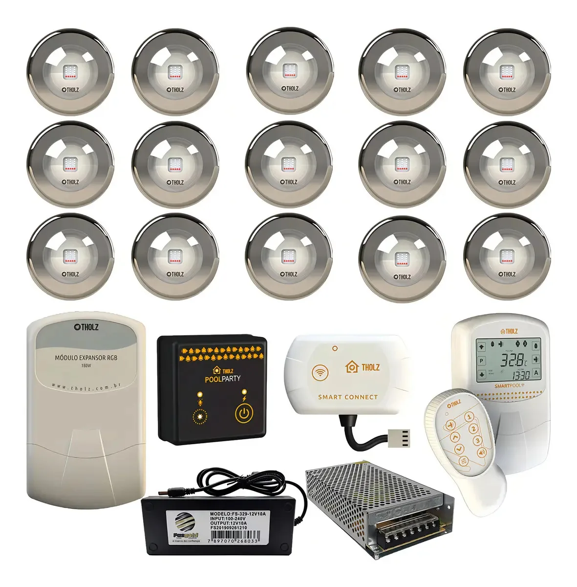 Kit Led Piscina 720m² 18w Inox + Automação Completa Tholz