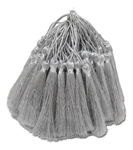 50 Franja Pingente Tassel Poliester Prata 7cm