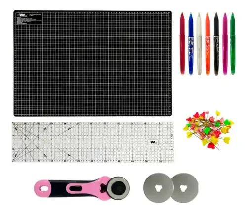 Kit Base De Corte Artesanato 45x30 Regua 15x30 Cortador 45mm Cor Base De Corte Preta