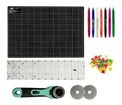 Kit Base De Corte Artesanato 45x30 Regua 15x30 Cortador 45mm Cor Base Para Corte Preta