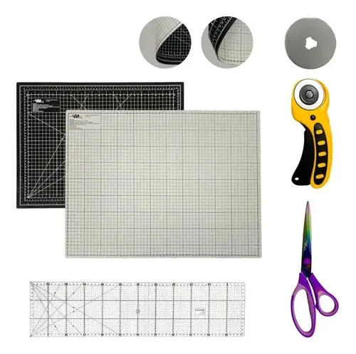 Kit Bases De Corte Patchwork 60cm Tesoura Régua 60 Cortador Cor Base Preta E Cinza Zac5s