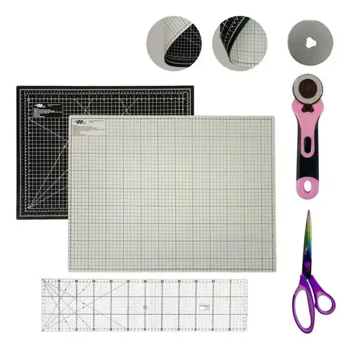 Kit Bases De Corte Patchwork 60cm Tesoura Régua 60 Cortador Cor Base Preta E Cinza Cl45nr