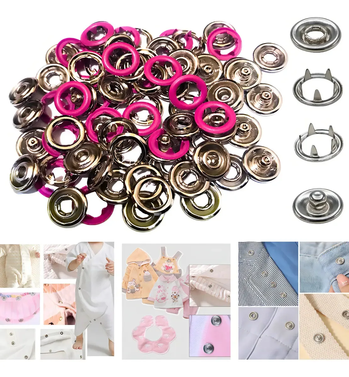 Botão Metal Pressão Redondo Eberle Pink 1cm Roupas Bebê 50 Unid
