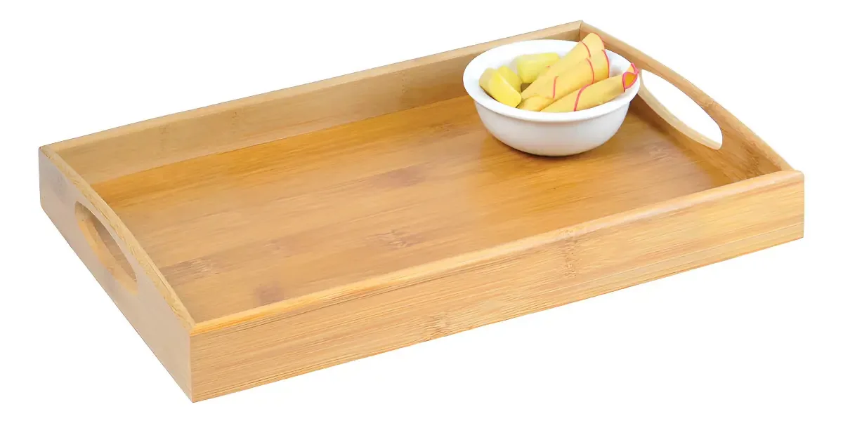 Bandeja De Bambu Para Servir Cozinha Café Decorar Retangular Cor Marrom
