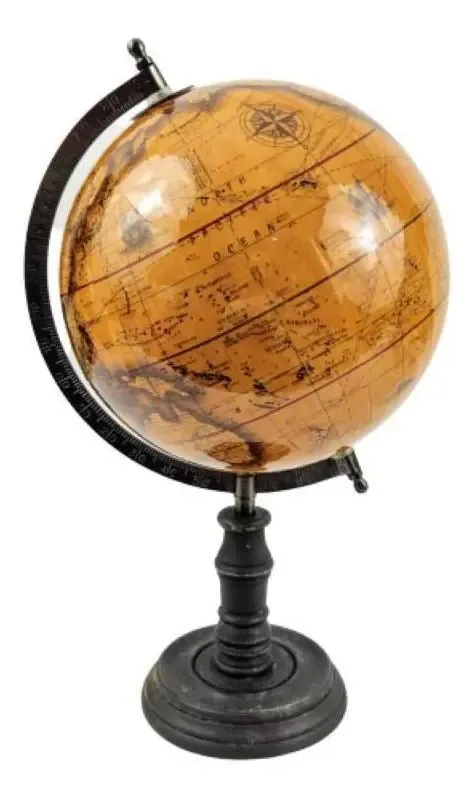 Globo Terrestre Decorativo Laranja Madeira 38x23cm Decoração