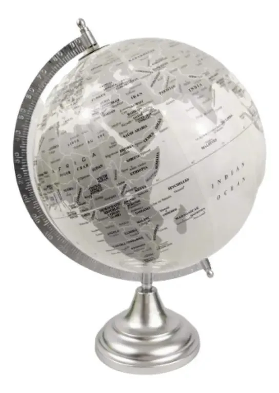 Globo Terrestre Decorativo Branco Prata 37x28cm Decoração