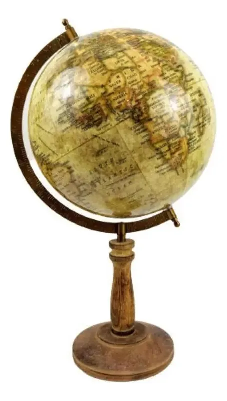 Globo Terrestre Decorativo Palha Madeira 50x27cm Decoração