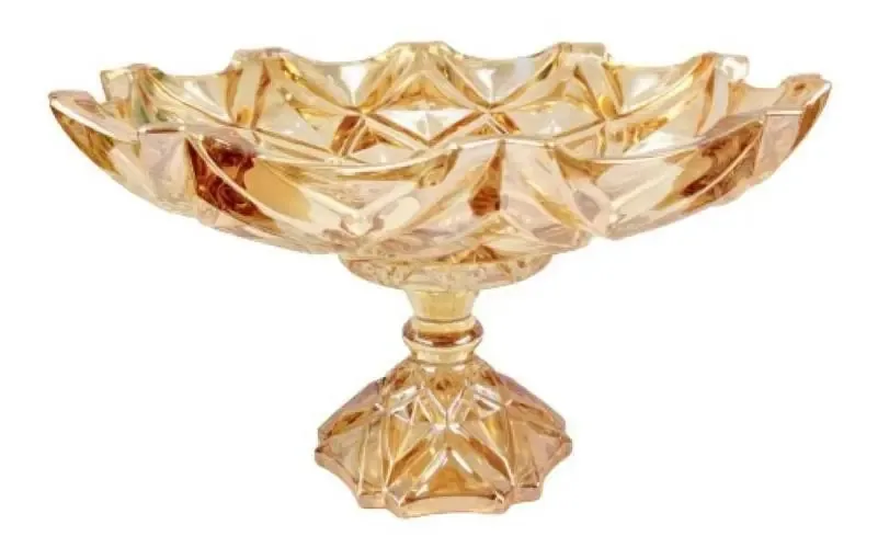 Centro De Mesa Decorativo Redondo Base Vidro 19x32cm Ambar