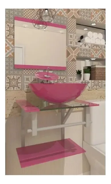 Móveis para banheiro Ekasa Estônia com pia e móveis colorida rosa