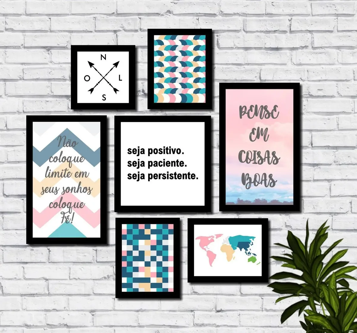 Kit 7 Quadros Decorativos Colorido Frases Motivacionais