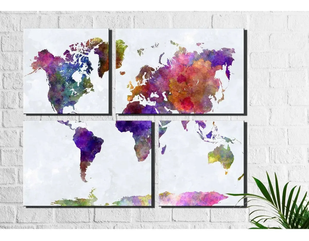 Quadros Decorativos Mapa Mundi Colorido Aquarela
