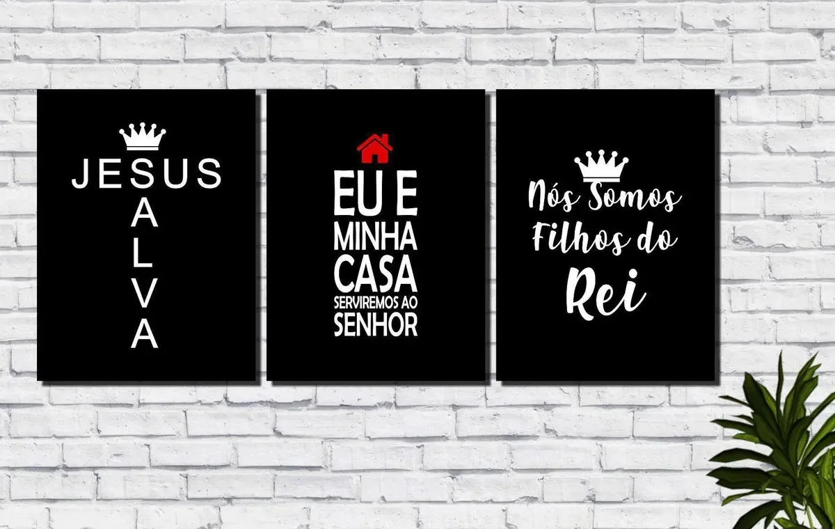 Kit 3 Quadros Decorativos Jesus Religioso Frases