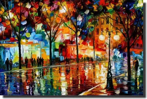 Quadro Decorativo Abstrato Espatulado Paisagem Praça