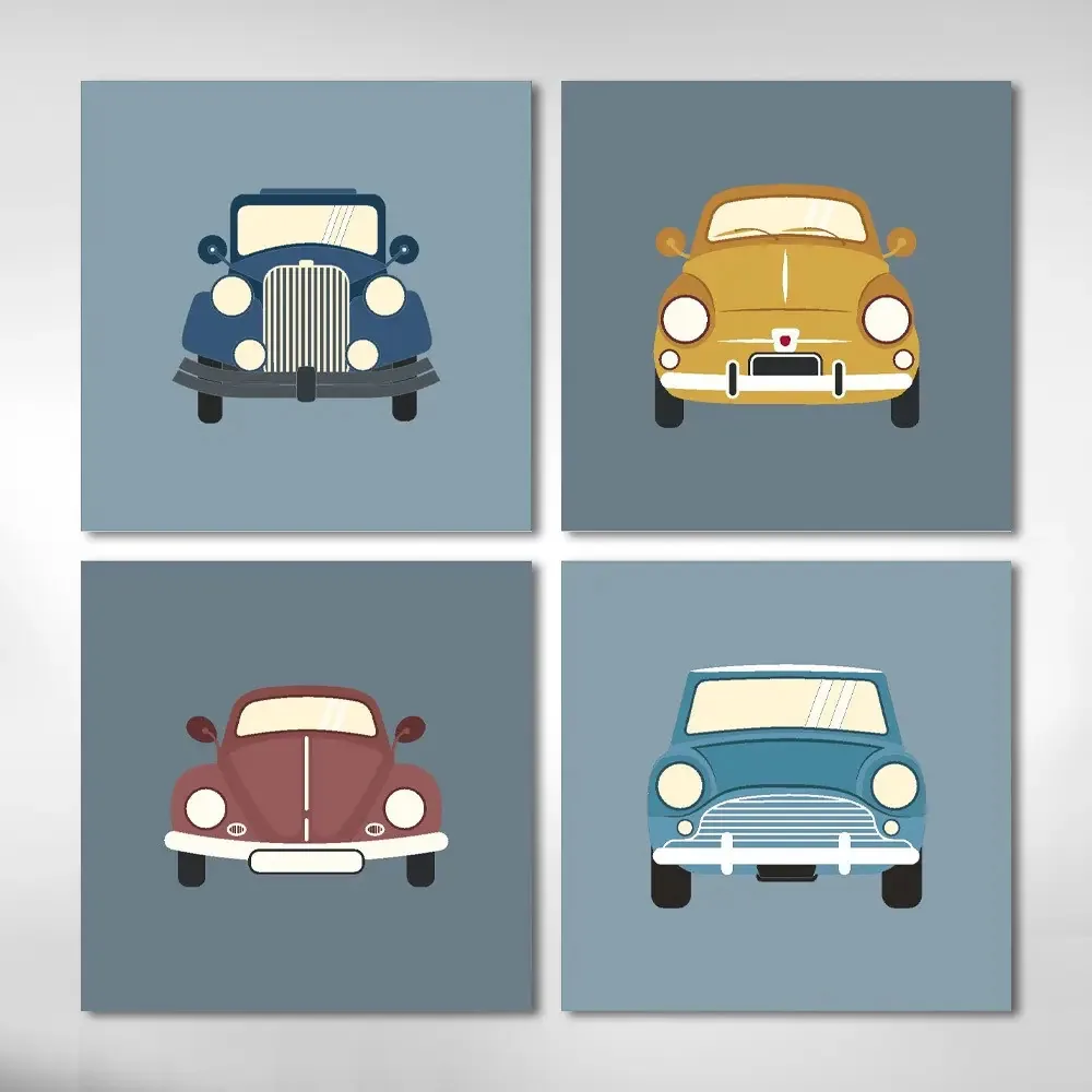 Kit Quadros Infantil Carros Antigos Cor Colorido Cor da armação Marrom-claro
