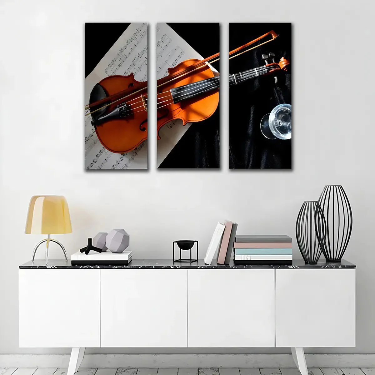 Quadro Decorativo Violino 3 Peças Para Sala