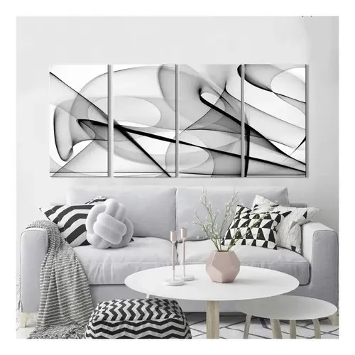 Kit Quadros Decorativos Abstrato Linhas Preto