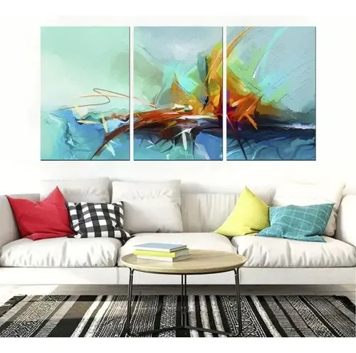 Quadro Decorativo Abstrato Azul Com Amarelo