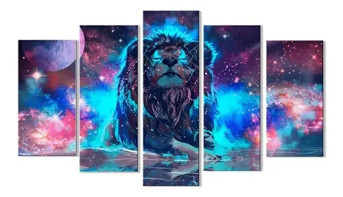 Kit Quadro Decorativo Leão Galaxia