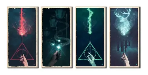 Kit 4 Quadros Decorativos Varinhas Harry Potter