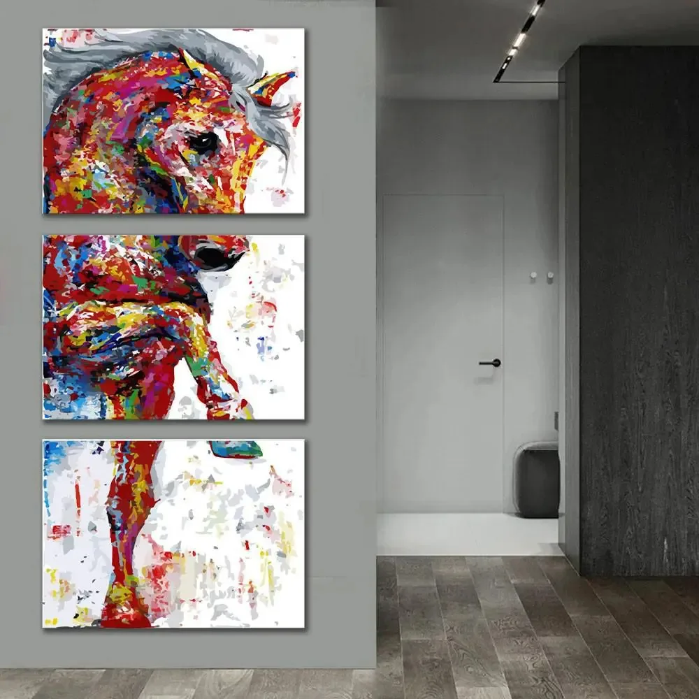 Kit Quadros Decorativos Cavalo Colorido Moderno