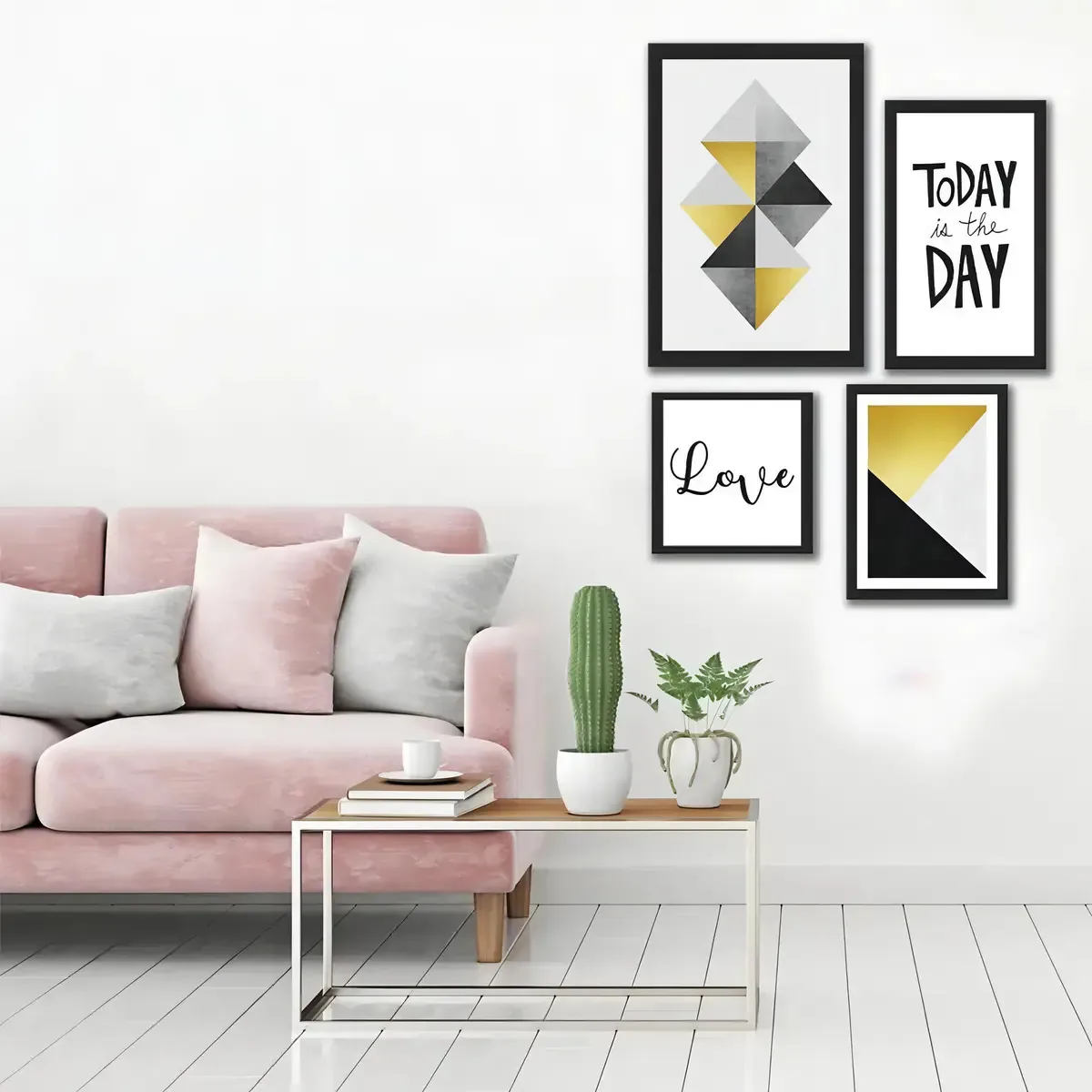 Kit Quadros Decorativos Geométricos Frases