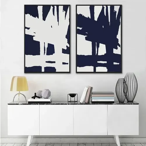 Kit Quadros Decorativos Azul Minimalista Abstrato