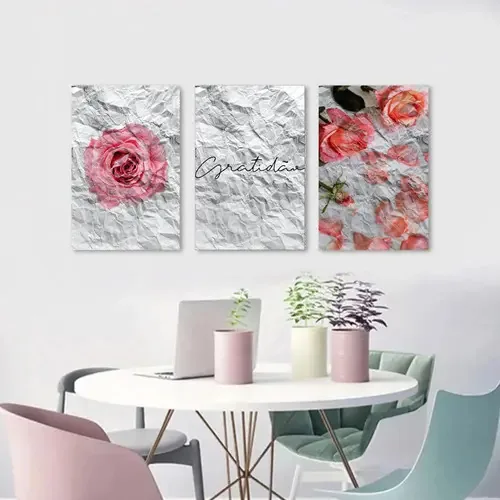 Kit 3 Quadros Flores Amassadas 120x60cm
