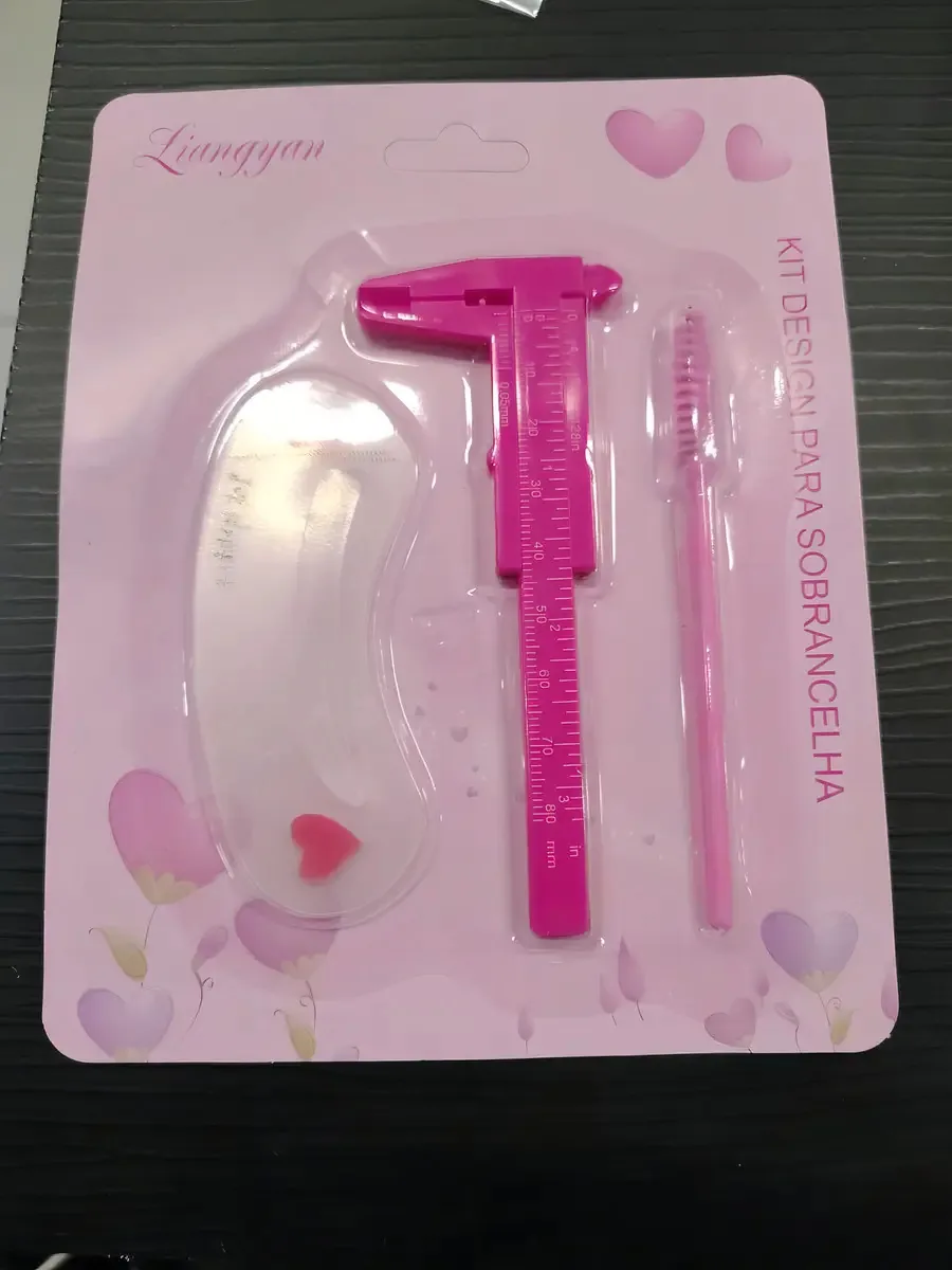 Kit Design De Sobrancelhas Paquímetro Moldes Escovinha Cor Rosa