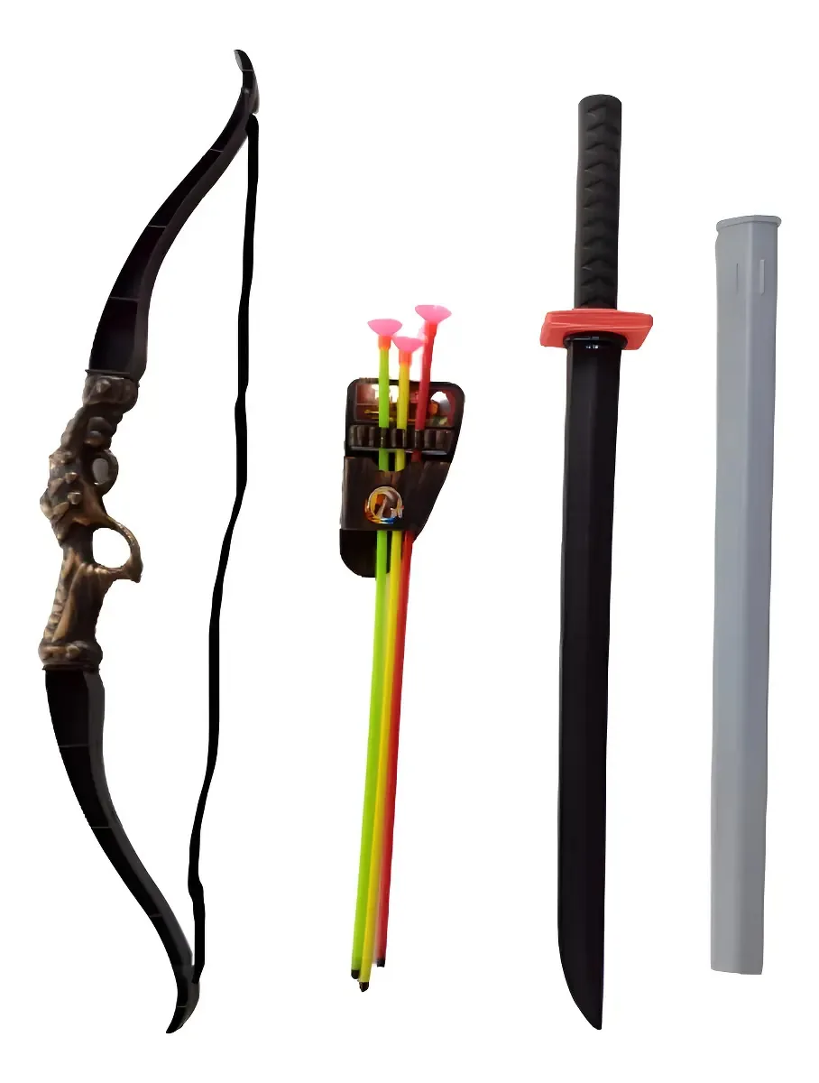 Brinquedo Samurai Ninja Kit Espada Katana + Arco E Flecha Cor Preto