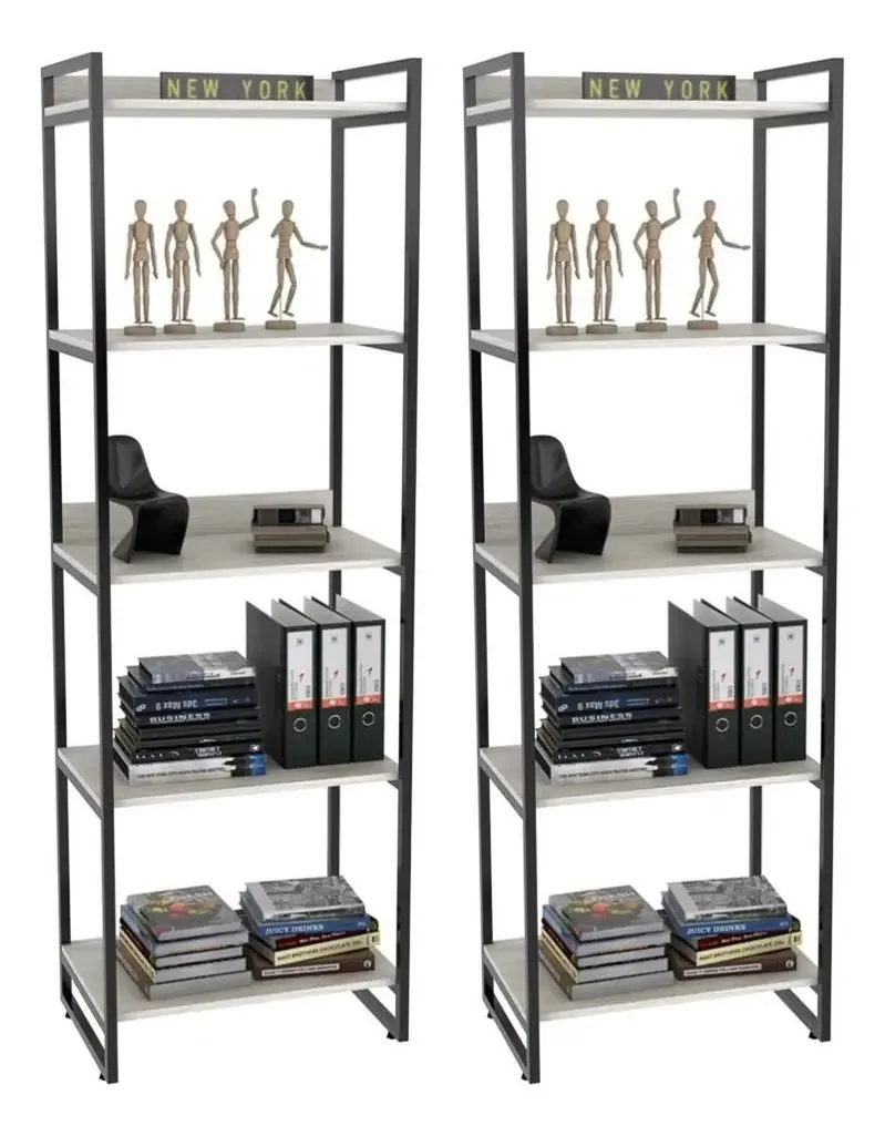 Kit 2 Estantes MPOZENATO Livreiro Estilo Industrial 60cm MDF e Aço