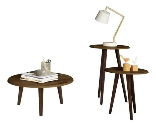 Conjunto Mesa De Centro E Mesas Laterais Brilhante Madeira R Cor Marrom
