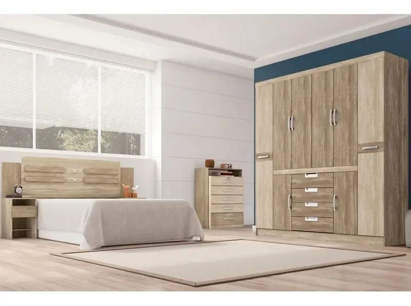Jogo De Quarto Casal Realce Com Cômoda Triunfo Nogal/van