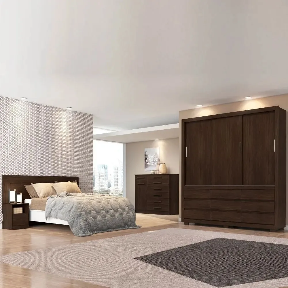 Quarto De Casal Completo Detroit Ébano - Demóbile Ébano