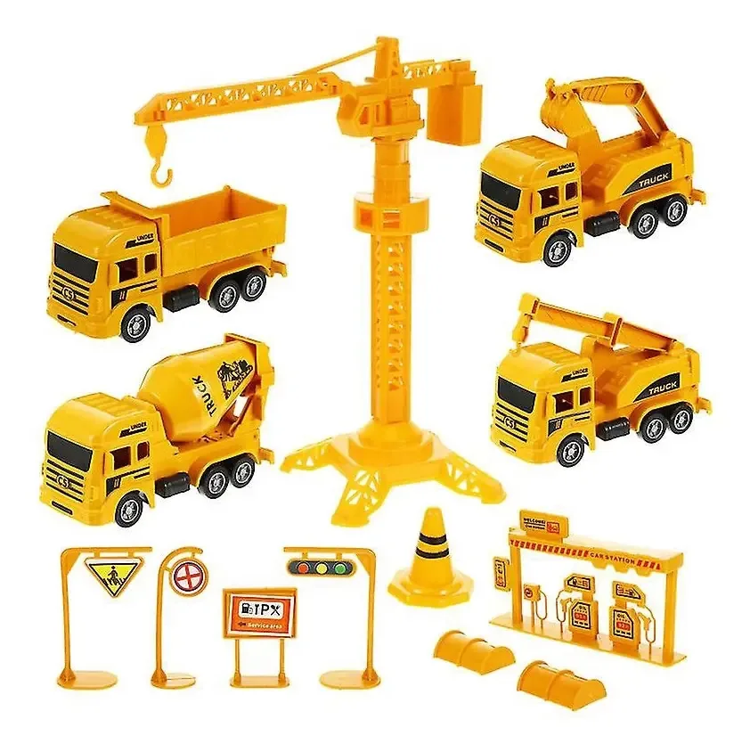 Brinquedo Kit Construção Infantil Com Guindaste Tratores Cor Amarelo Personagem Caminhões Construção