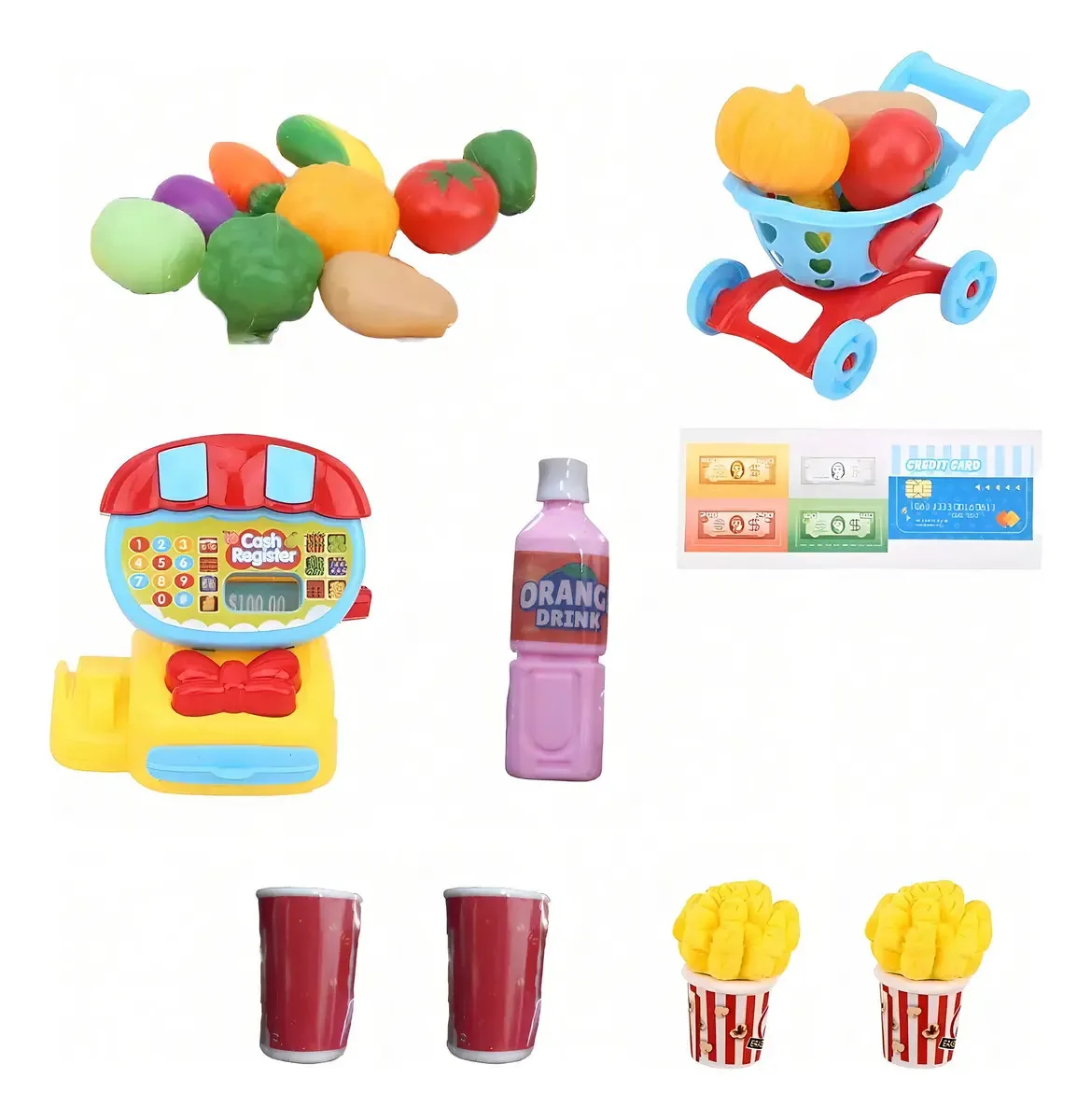 Mini Infantil Miki Toy Caixa Registradora com Carrinho 21 Peças
