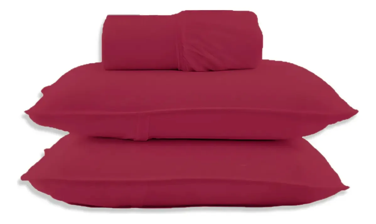 SBX Rubi Cor Vermelho Jogo Cama Lençol Malha Casal 3 Peças