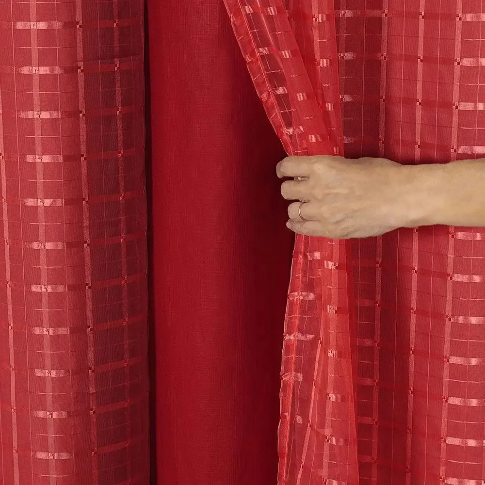 Cortina Blackout Pvc Tecido Voil Xadrez 2,00x1,40m Vermelho