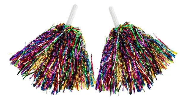 Pom Poms Metalizados 32cm Coloridos 2 Unidades Cheerleader Pb Festas