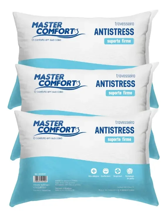 Kit 3 Travesseiros 50x70cm Anti Stress Firme Master Comfort