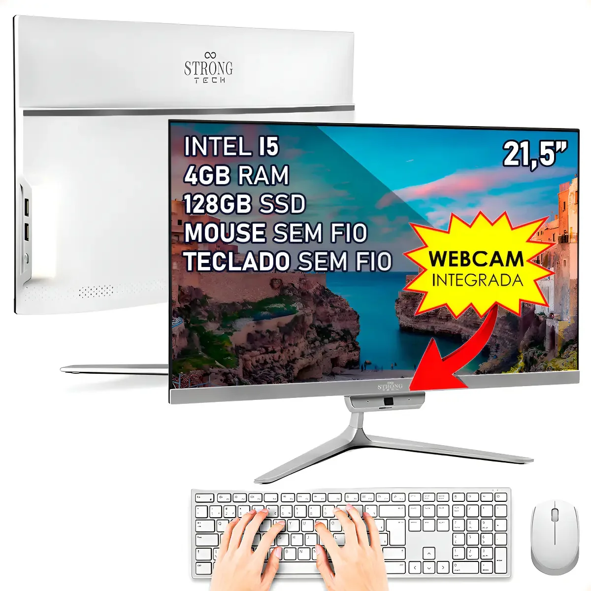 All In One Completo Intel I5 4gb Ssd 128gb 21,5 Strong Tech Cor Branco