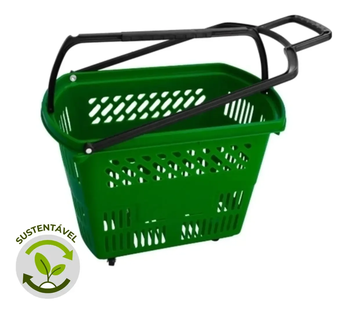 Kit com 10 Cestas de Compras para Supermercado Com Rodas Verde