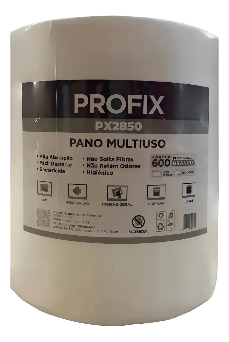 600 Panos Limpeza Multiuso Perfex Rolo 28cmx300m Profix Cor Branco