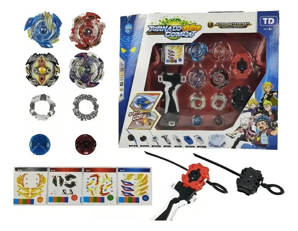 Arena Beyblade Tornado Gyro Combat 4 Lançadores e 4 Burst Tops