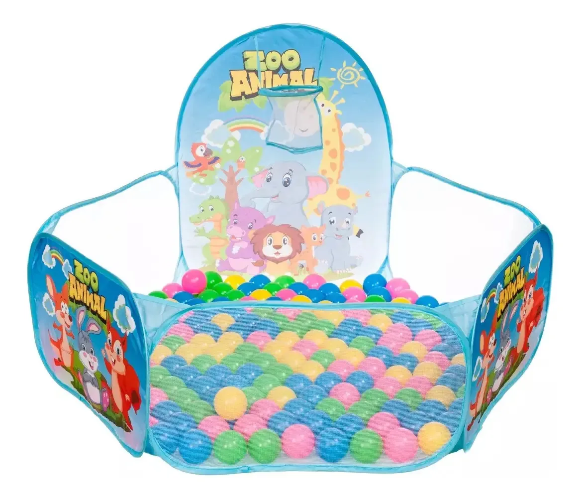 Piscina De Bolinhas Zoo Animal Com 100 Bolinhas Coloridas Cor Azul