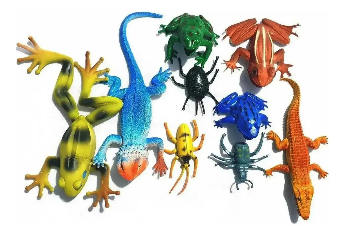 Kit Brinquedo Infantil 9 Peças Animais Sapos Jacaré Lagarto
