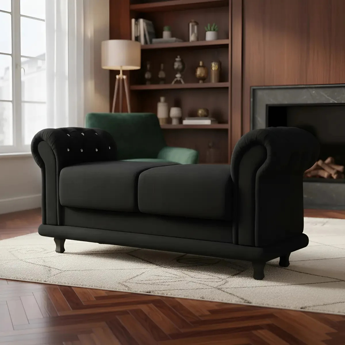 Recamier Barcelona Calçadeira Sued Preto Com Strass