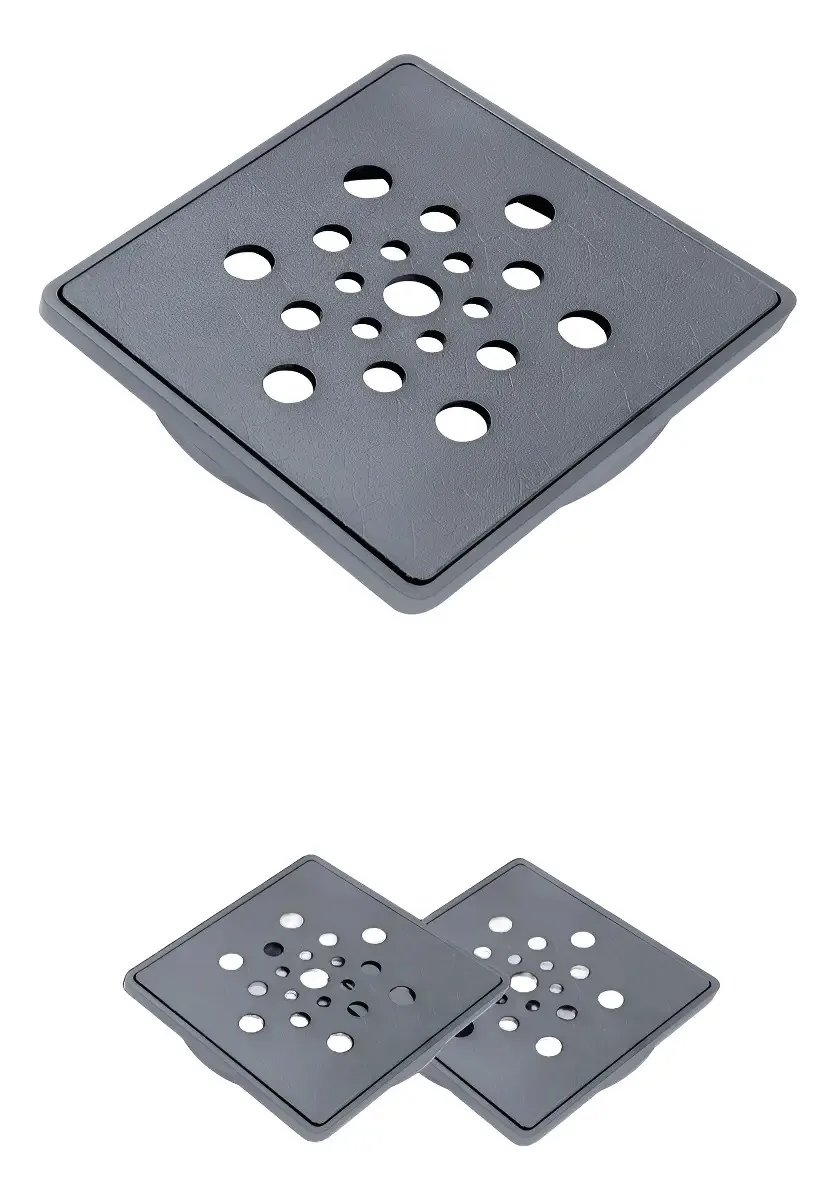 Kit Com 2 Ralos Quadrados de Poliestireno 9,4x9,4 cm Cinza para Banheiro