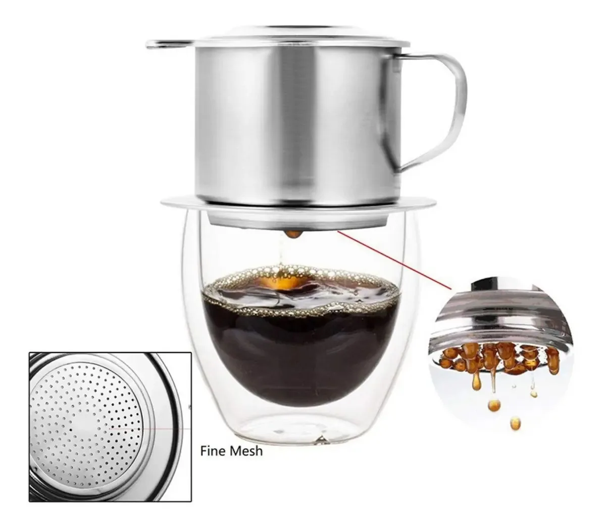 Cafeteira Vietnamita Aço Inox Cor Cinza